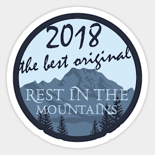 T-shirt with mountains and inscriptions. Clothes for rest. Sticker